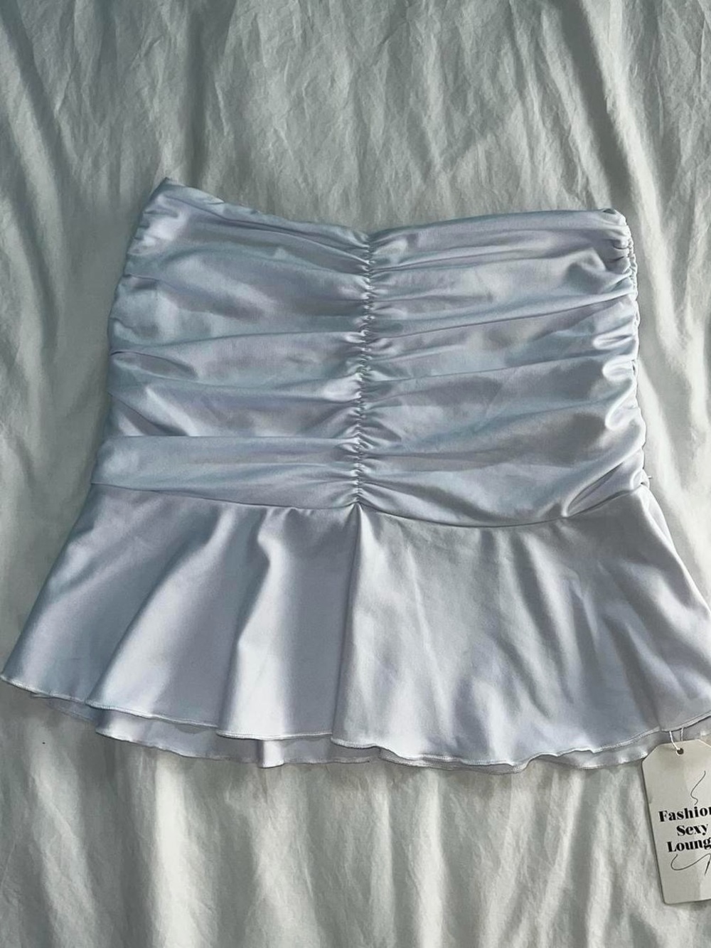 Ruched Satin Peplum Mini Skirt - white
